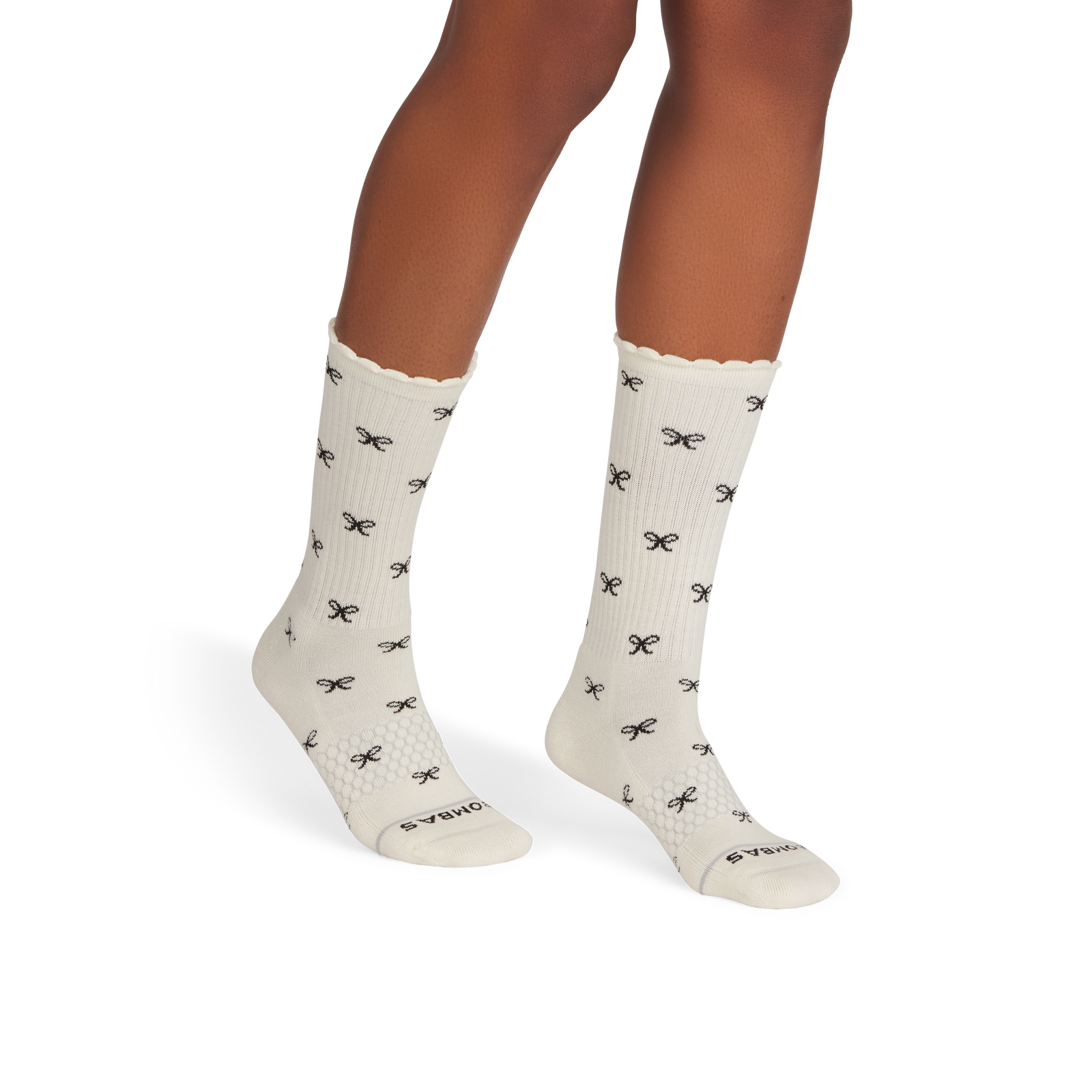 Merino Wool Blend Calf Socks - Ivory Bow WO1 [10040]