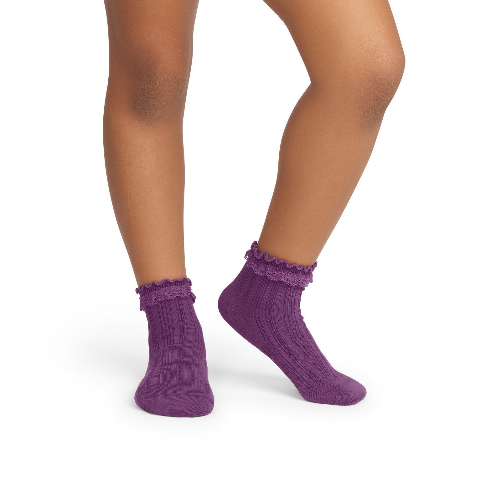 Ruffle Rib Quarter Socks - purple lotus YO1 [10092]