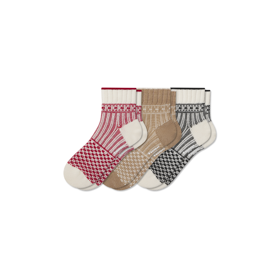 Women's Merino Wool Blend Sweater Quarter Sock 3-Pack - Smooth Everyday Cushion