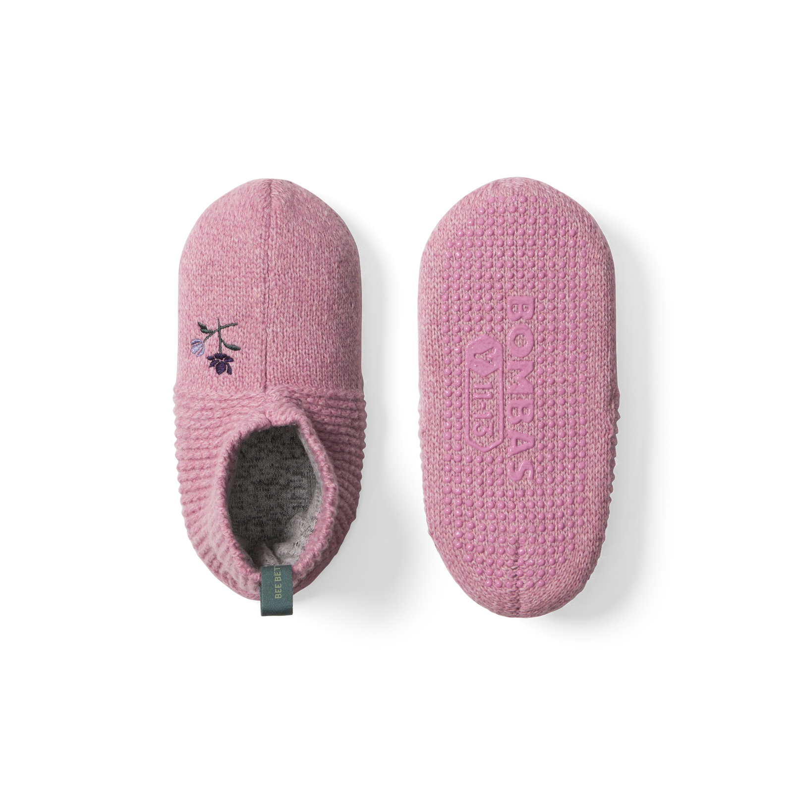 Youth Rose Embroidered Gripper Slipper - Dried Rose L [10283]