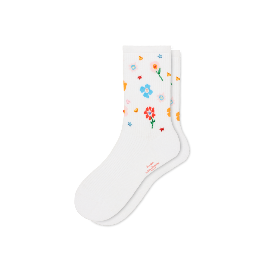 Bombas x Susan Alexandra Floral Embroidered Half Calf Socks - Comfort Home Pair