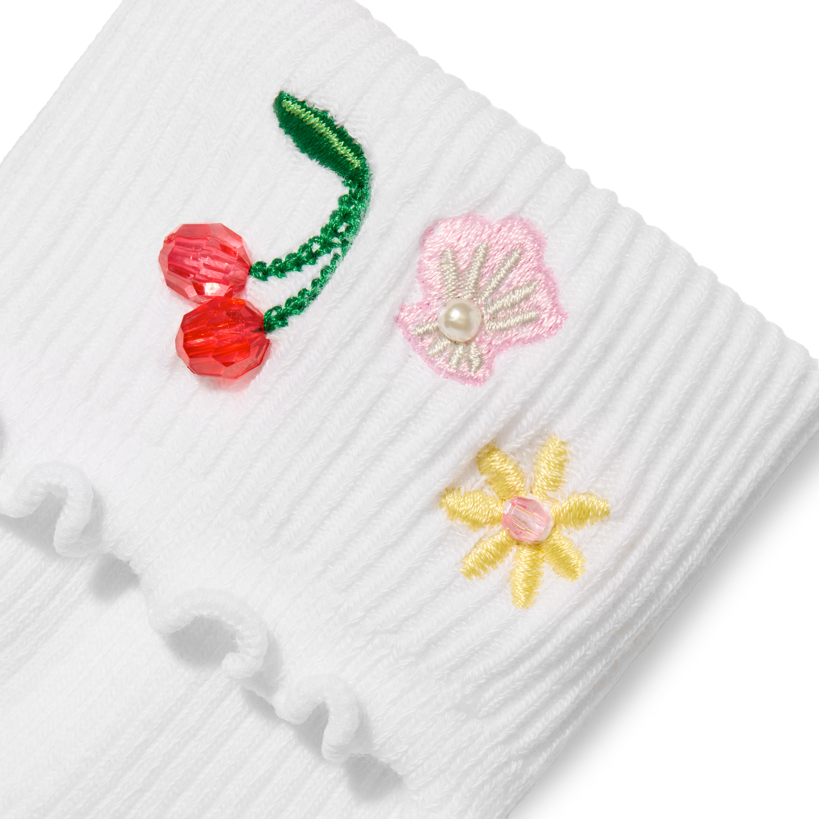 Lightweight Ribbed Quarter Socks - white cherry Detail [10350]