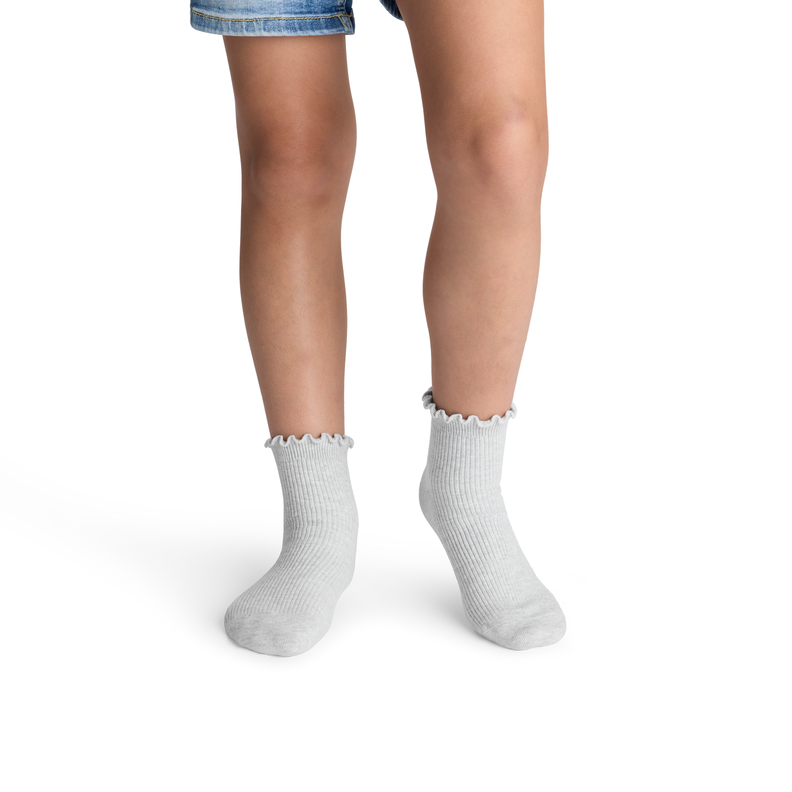Youth Ruffle Rib Quarter Socks - light grey heather YO1 [10500]