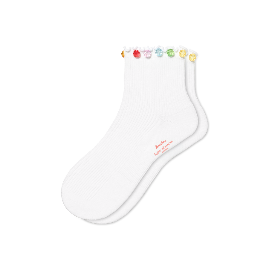 Bombas x Susan Alexandra Embellished Ruffle Rib Quarter Socks - Soft Run Cushion