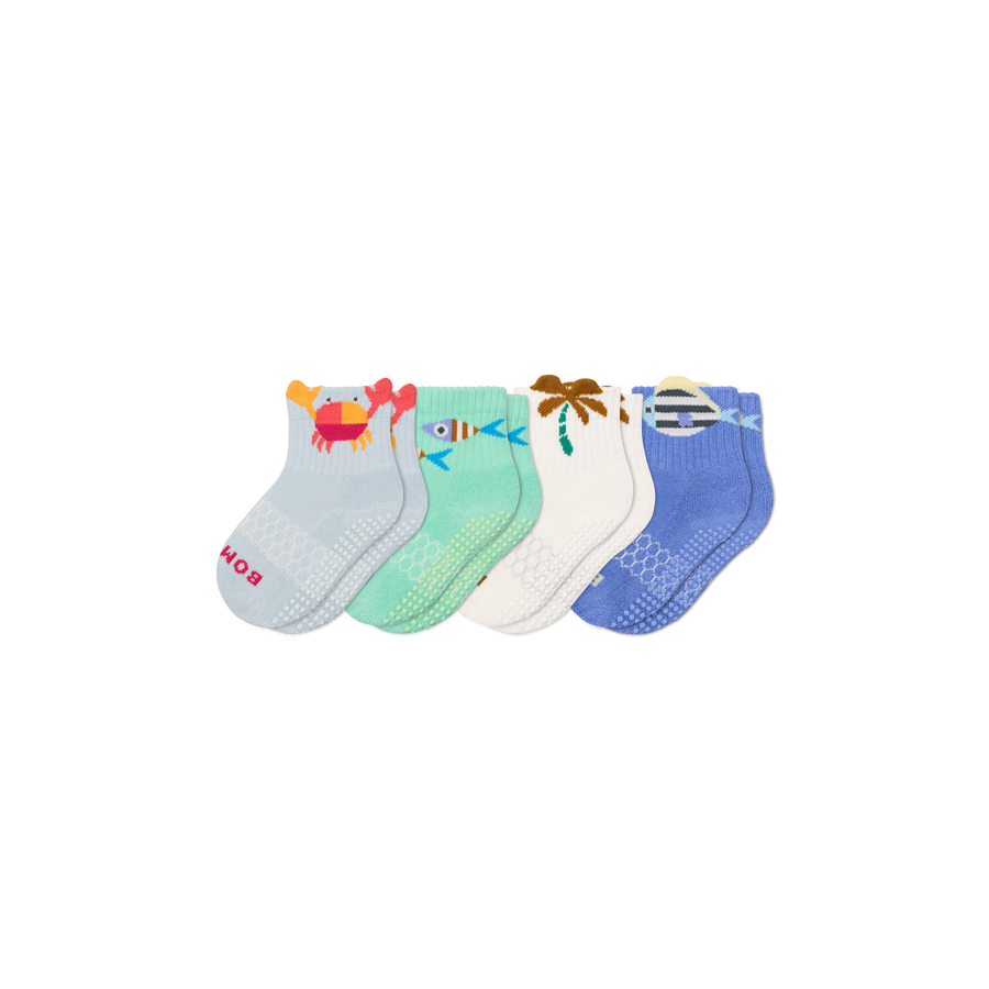 Toddler Seaside Gripper Calf Sock 4-Pack - Studio No Show Step