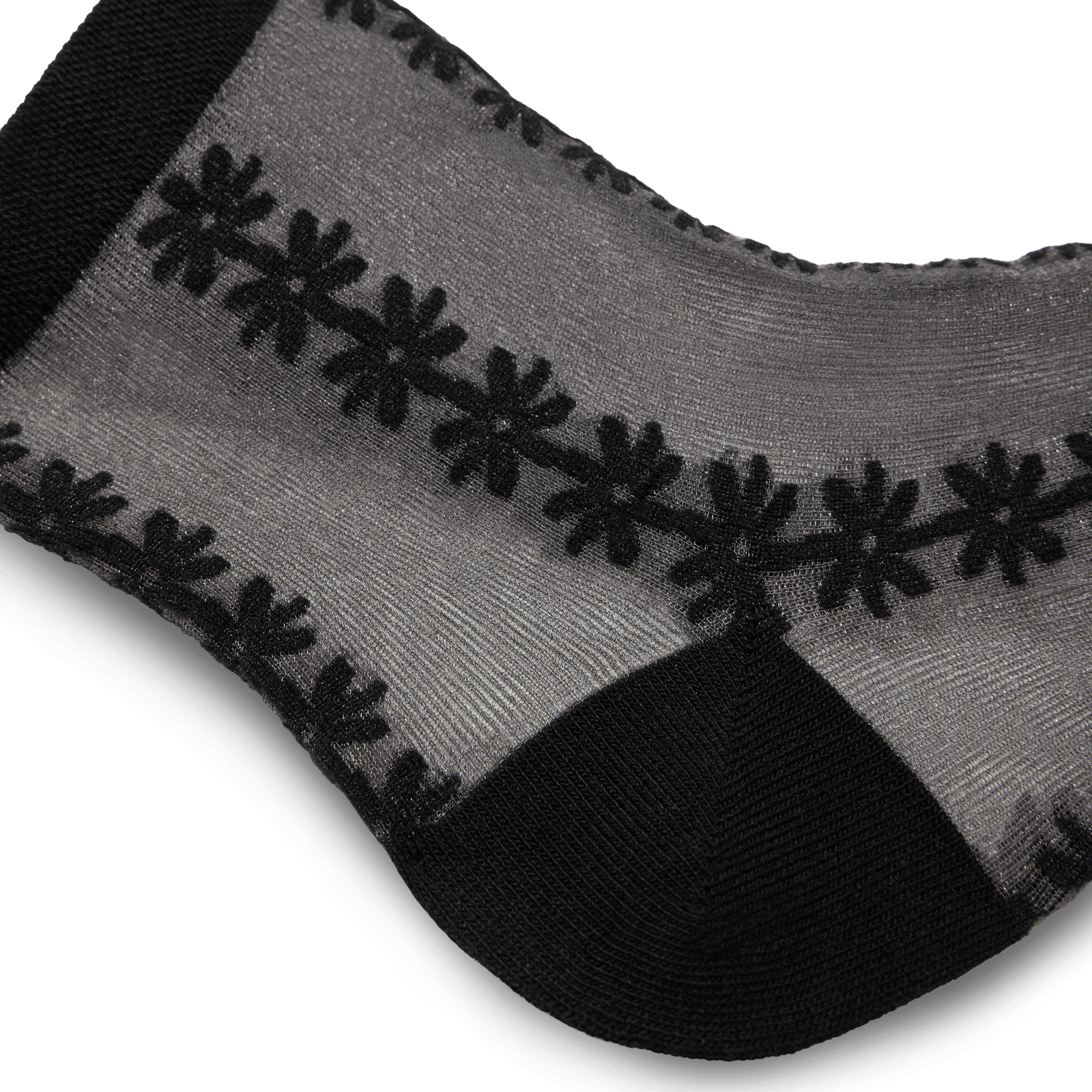 Sheer Quarter Socks - Black Floral Detail [11329]