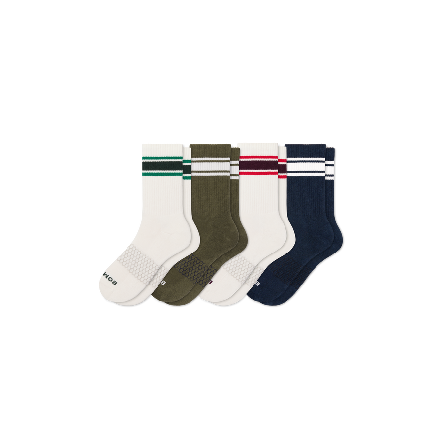 Men's Vintage Stripes Half Calf Sock 4-Pack - Soft No Show Step