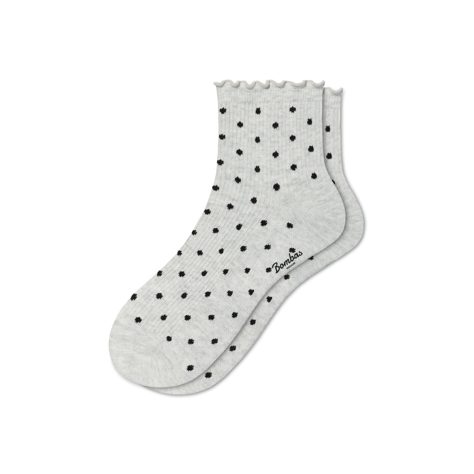 Ruffle Rib Quarter Socks - Grey Polka Dot L [11328]