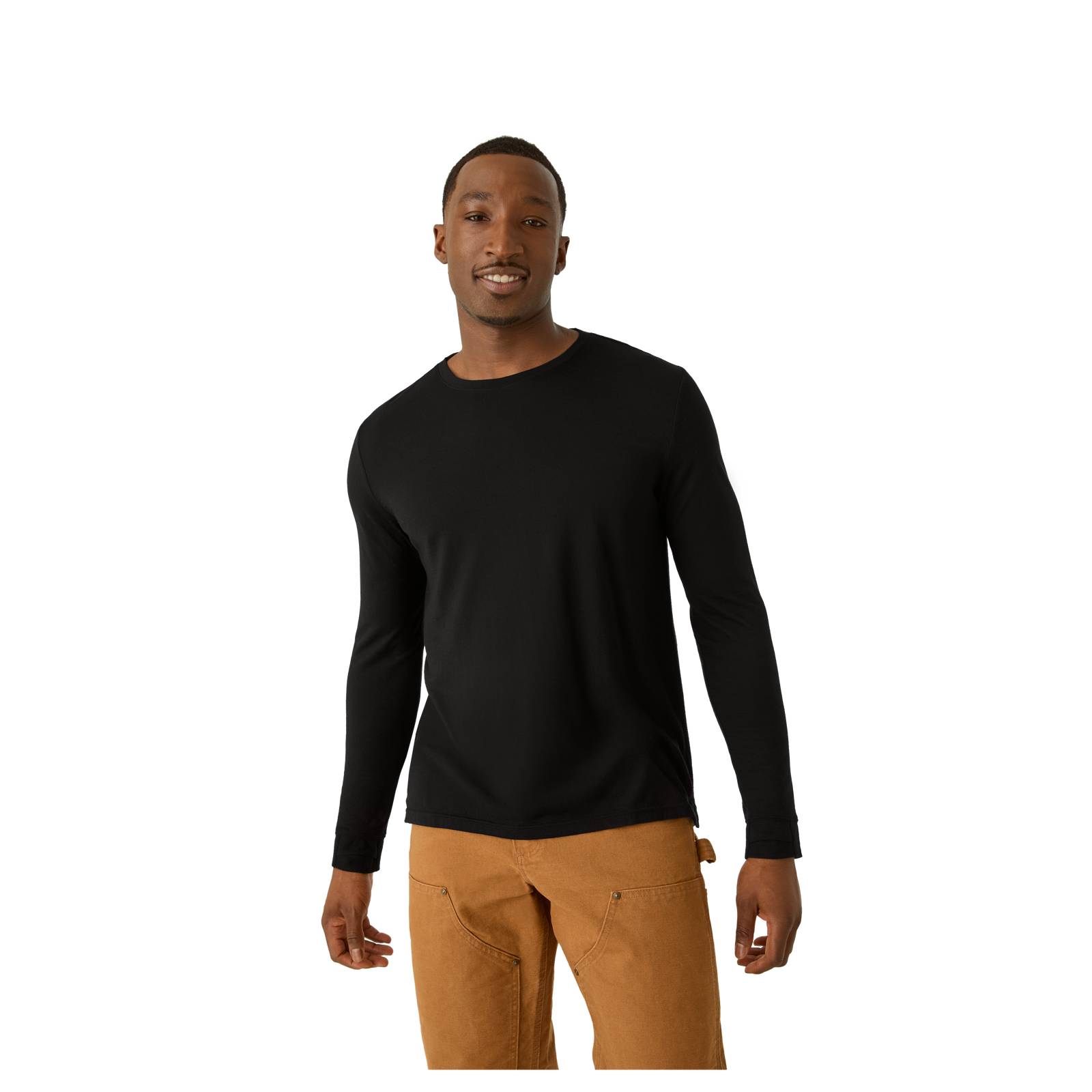 Merino Wool Blend Crew Neck Long Sleeve T-Shirt - Black MO1 [7052]