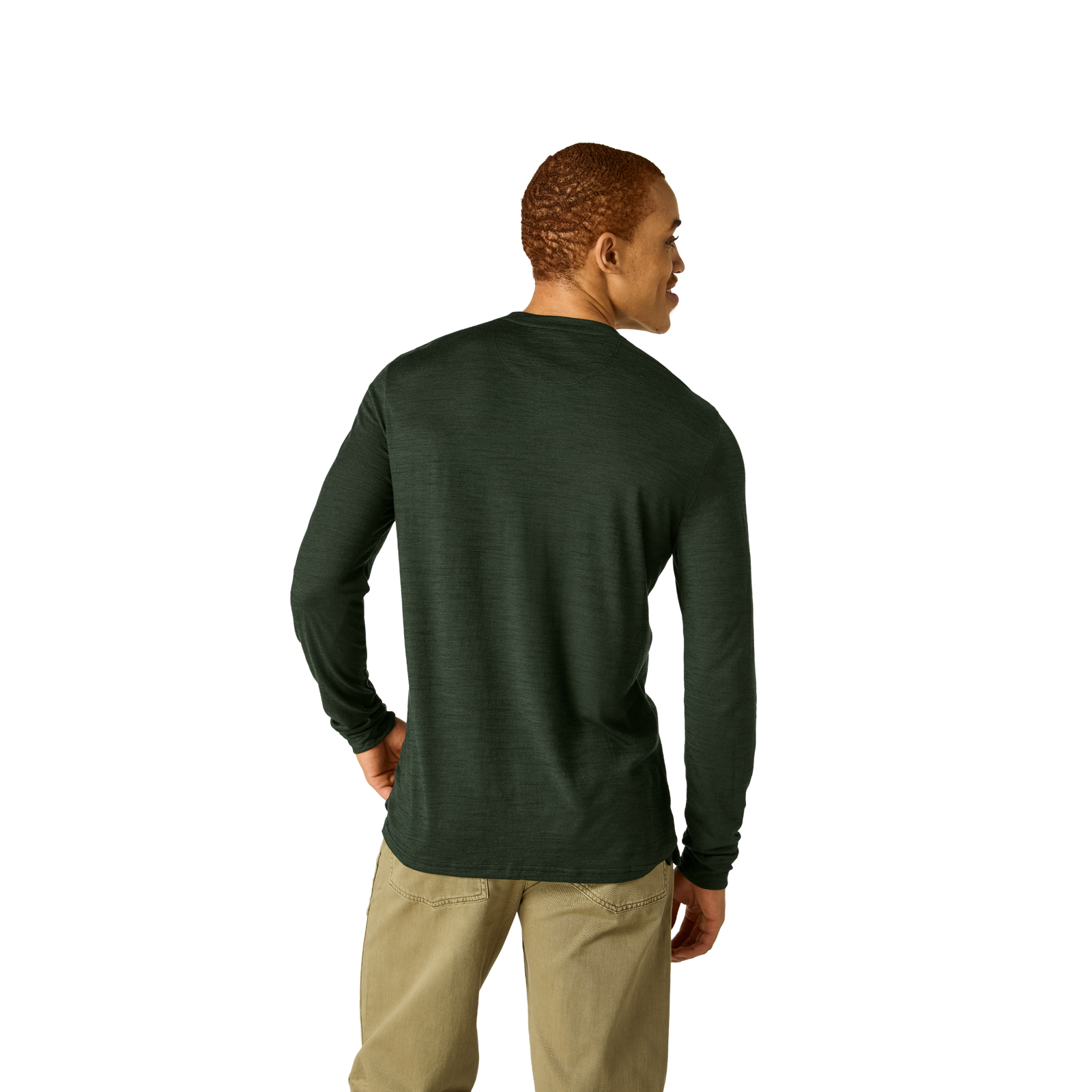 Men's Merino Blend Crew Neck Long Sleeve T-Shirt - Dark Elm MO2 [7052]