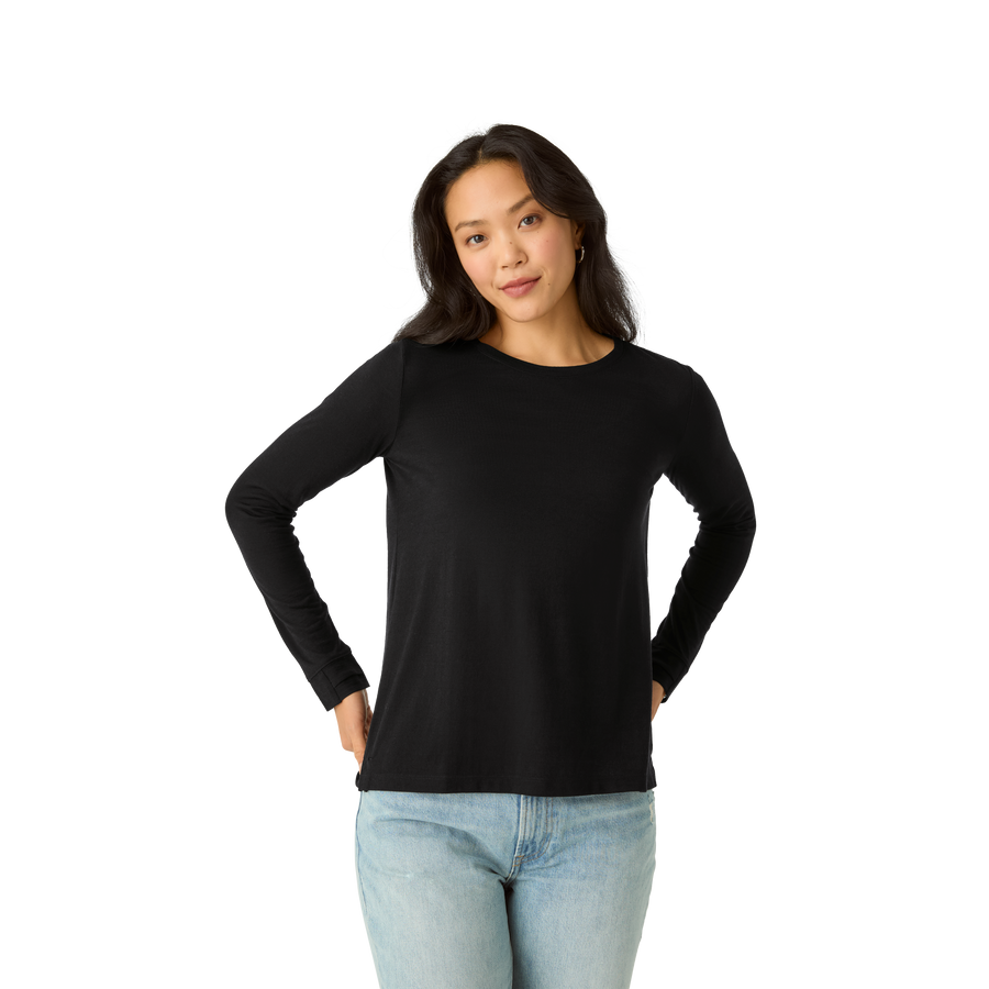 Women's Merino Wool Blend Crew Neck Long Sleeve T-Shirt - Performance Stride Support
