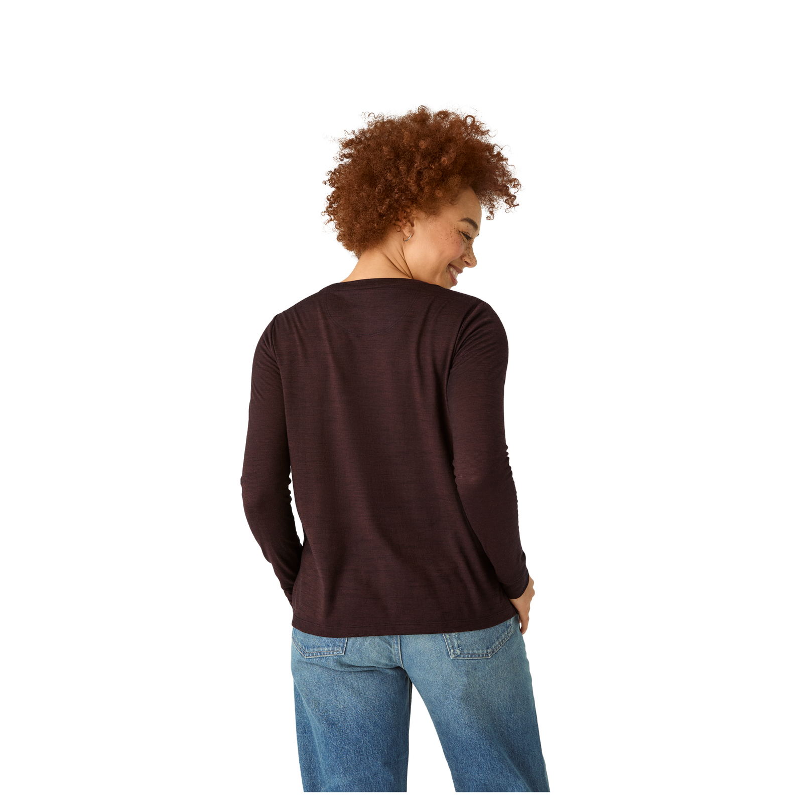 Merino Wool Blend Crew Neck Long Sleeve T-Shirt - Dark Cocoa WO3 [7056]