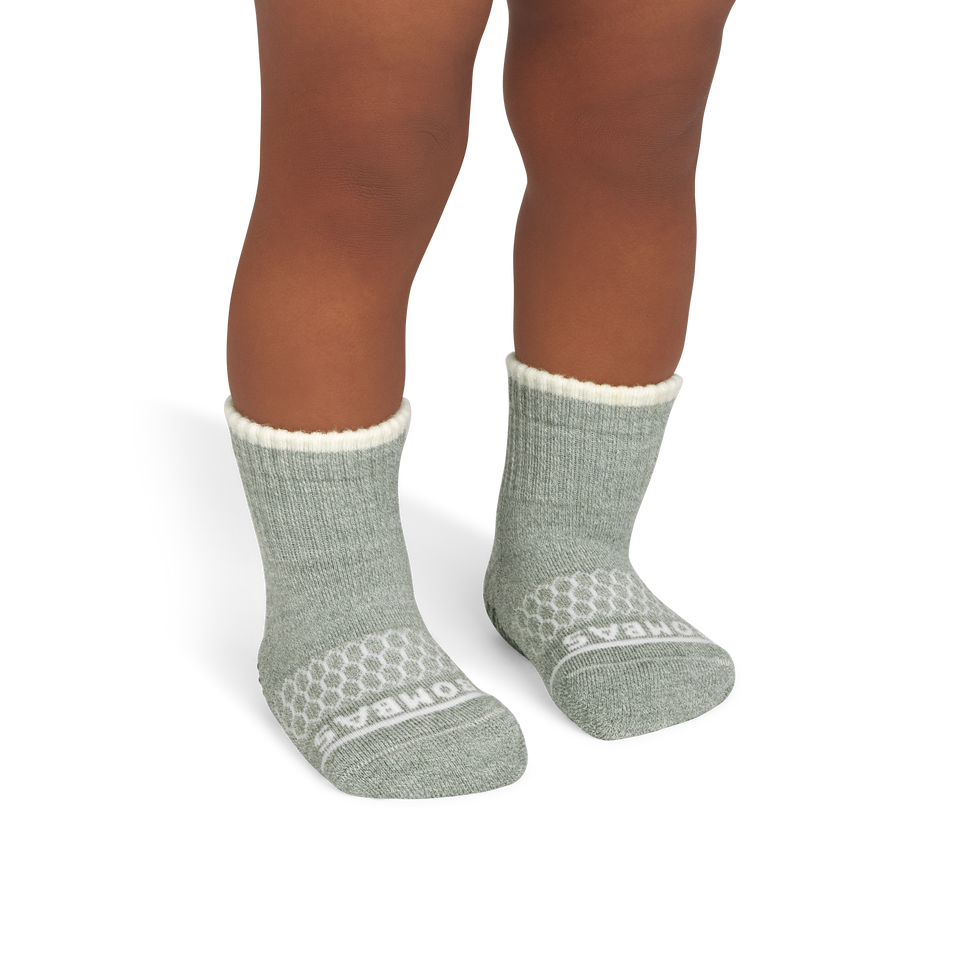 Toddler Merino Wool Blend Gripper Calf Socks - Sage Haze OM1