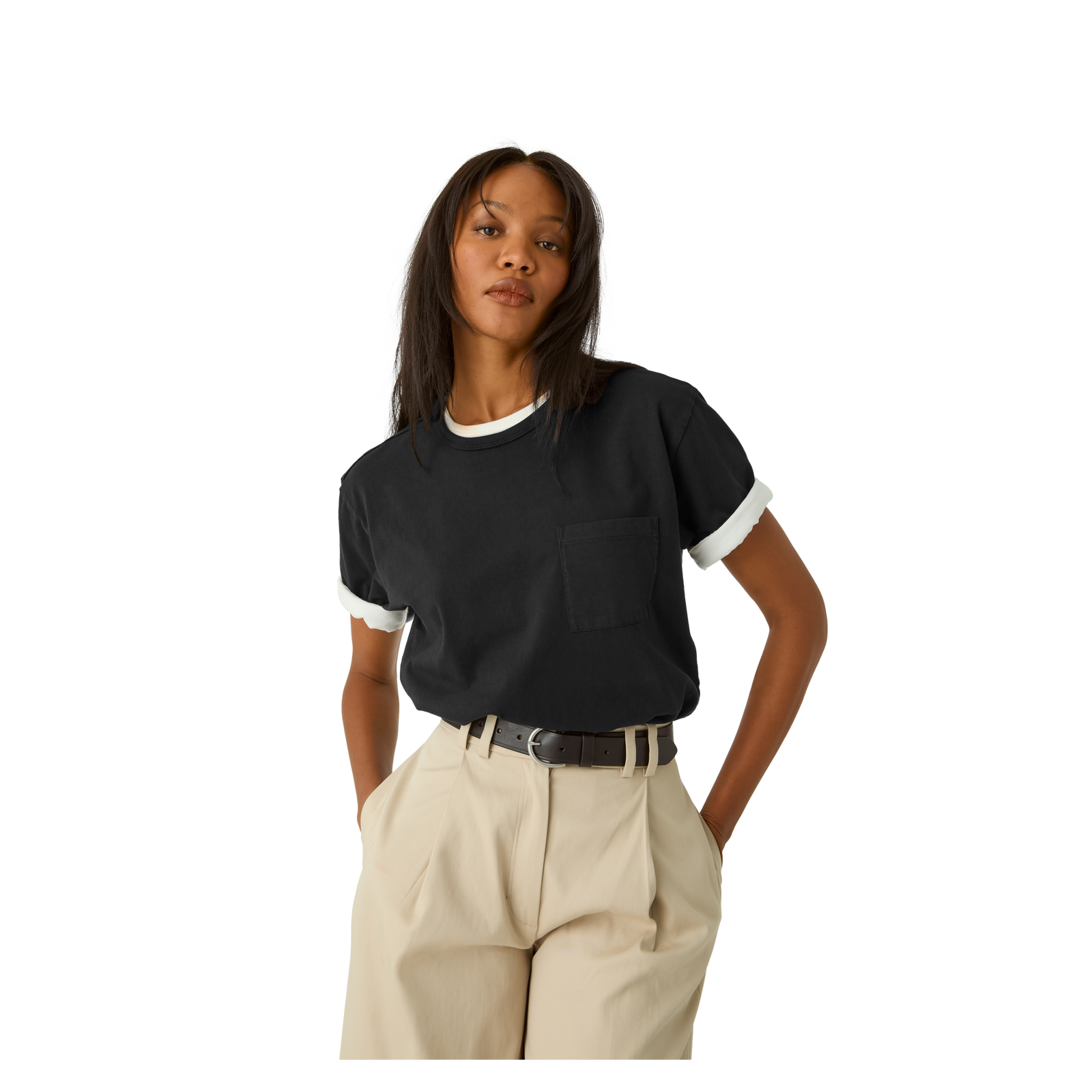 Premium Weight Pocket Crew Neck T-Shirt - Black WO4 [7248]