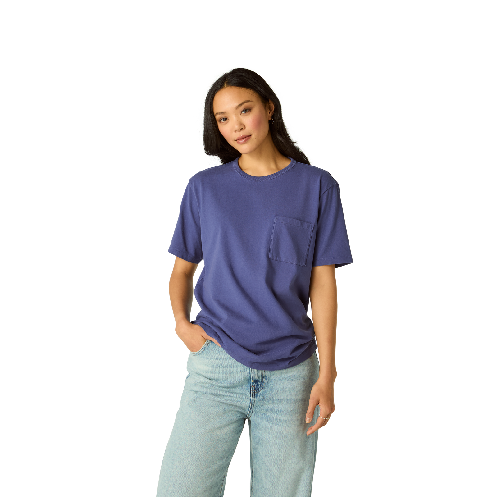 Premium Weight Pocket Crew Neck T-Shirt - Light Indigo WO1 [7248]