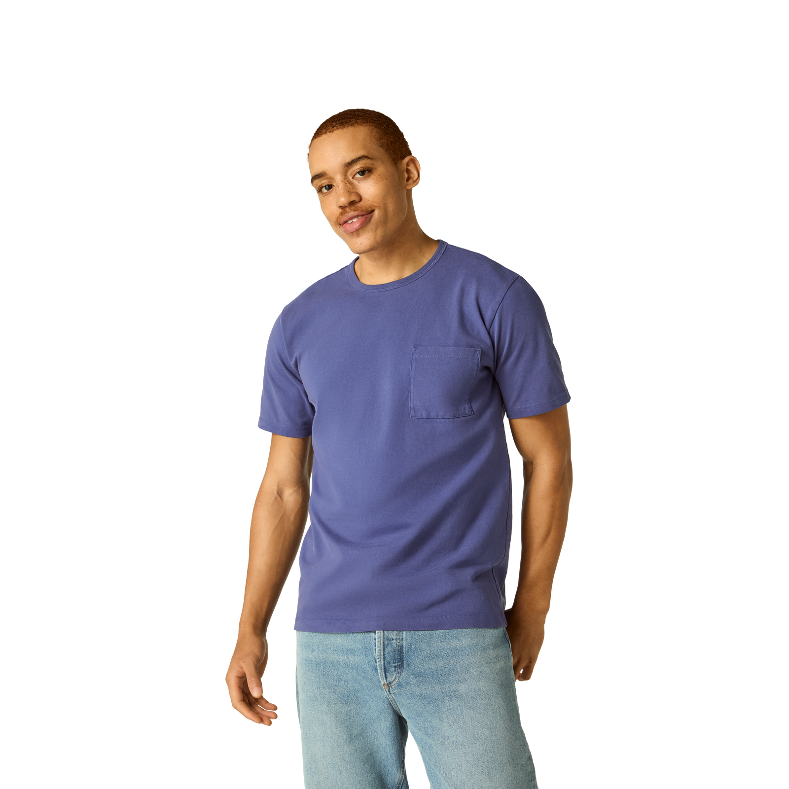 Men's Premium Weight Pocket Crew Neck T-Shirt - Light Indigo MO1 [7248]