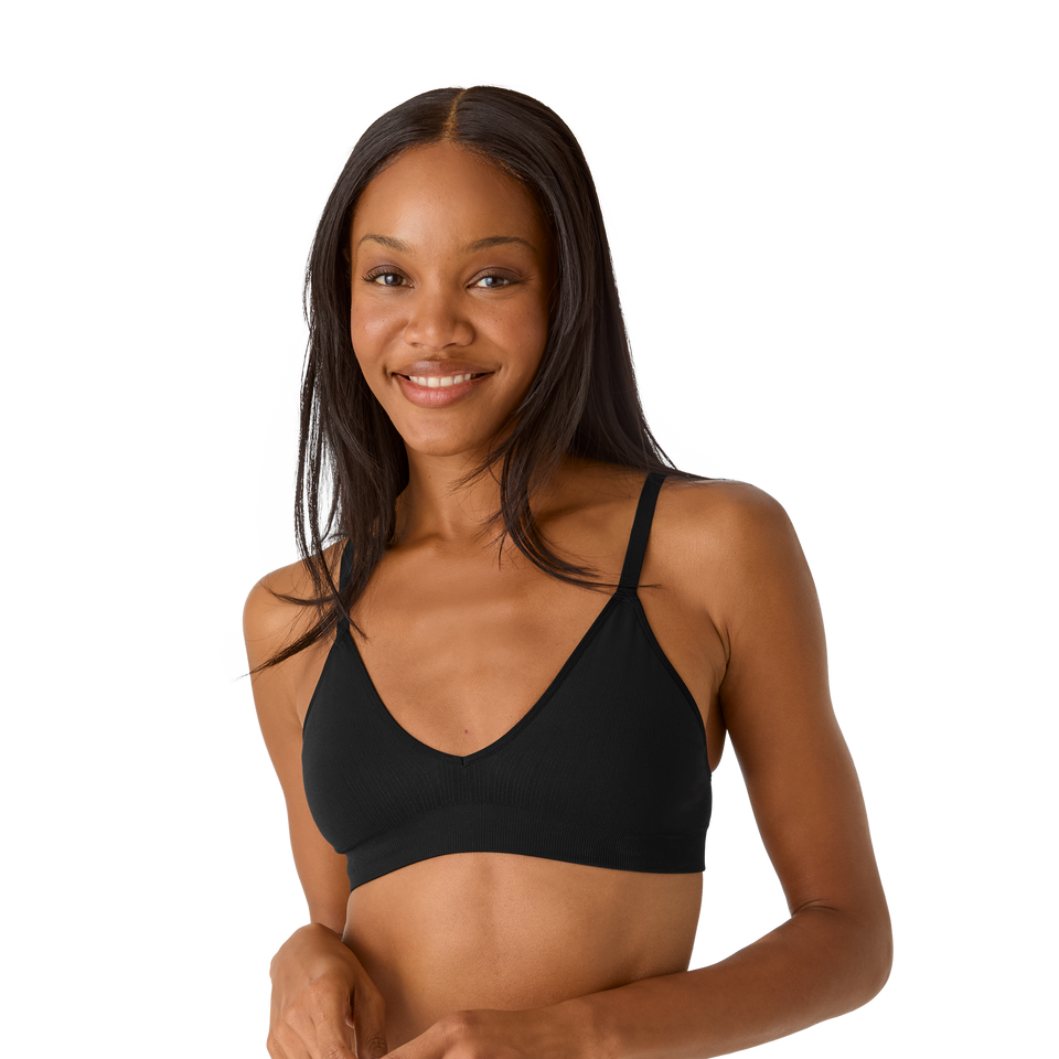 Women's Ribbed Seamless Triangle Bralette - Black WO1 [7665]
