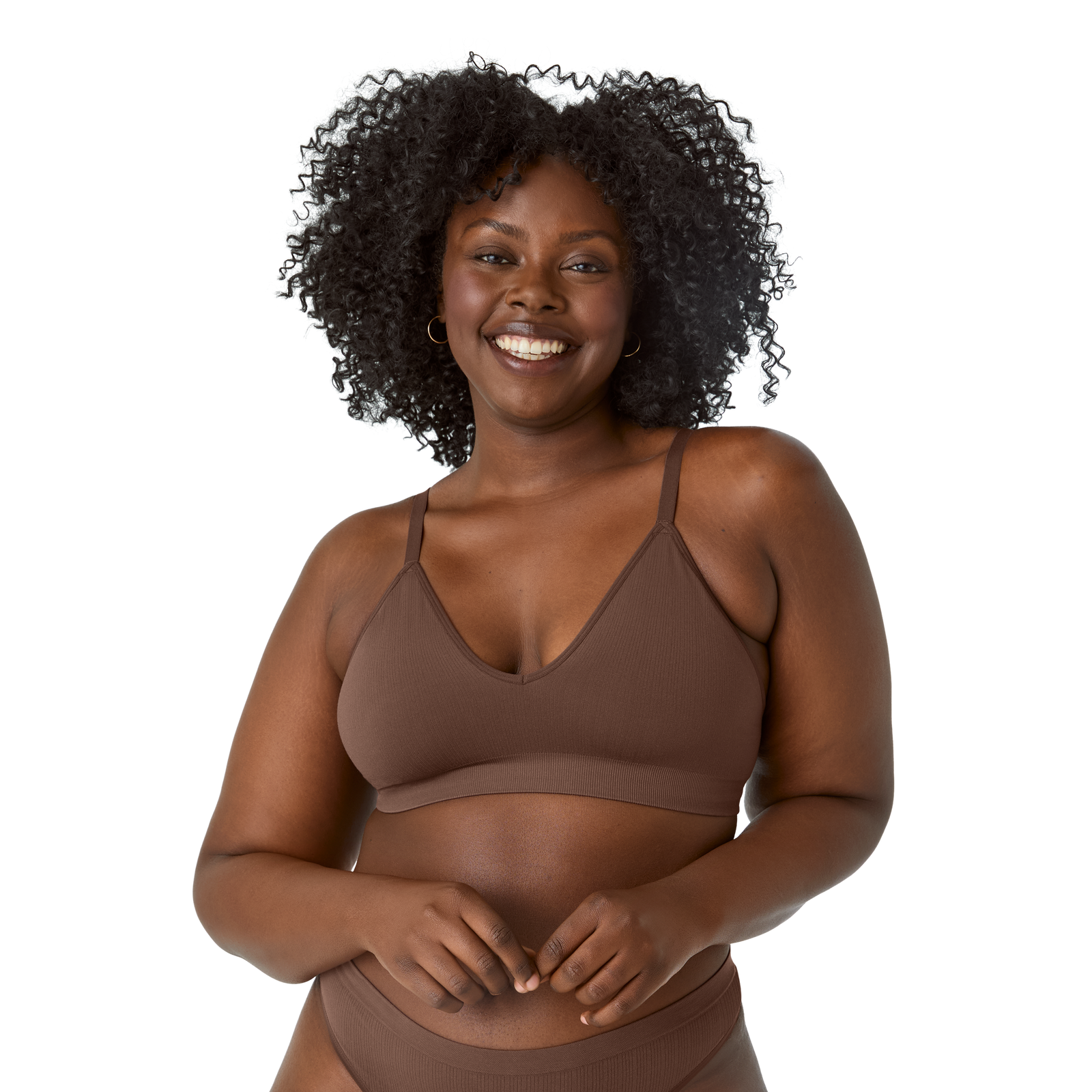 Women's Ribbed Seamless Triangle Bralette - Hickory WO1 [7665]
