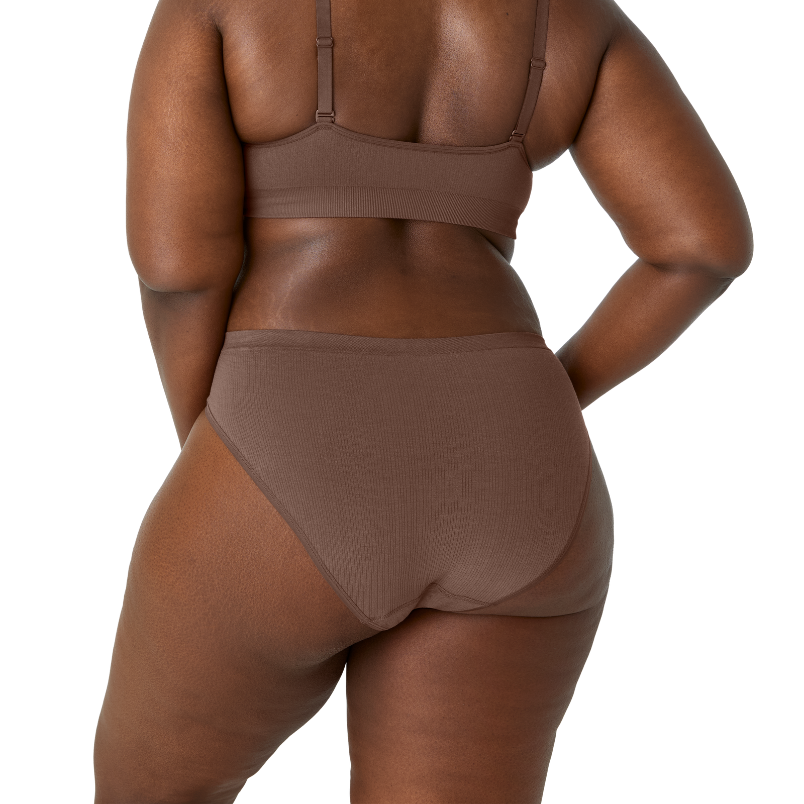 Ribbed Seamless Triangle Bralette + Brief - Hickory WO3 [7716]