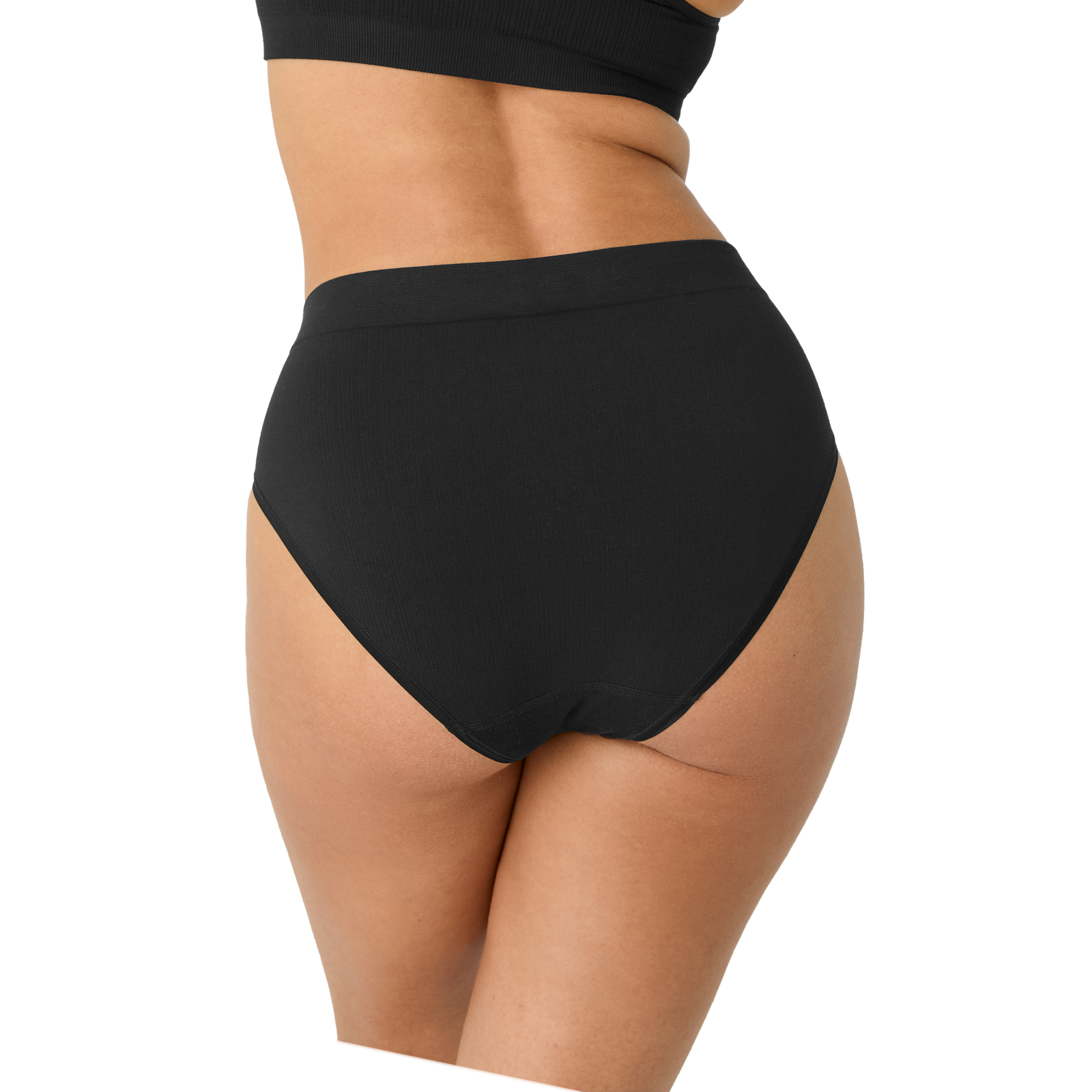 Ribbed Seamless Scoop Bralette + High Rise Brief - Black WO3 [7718]