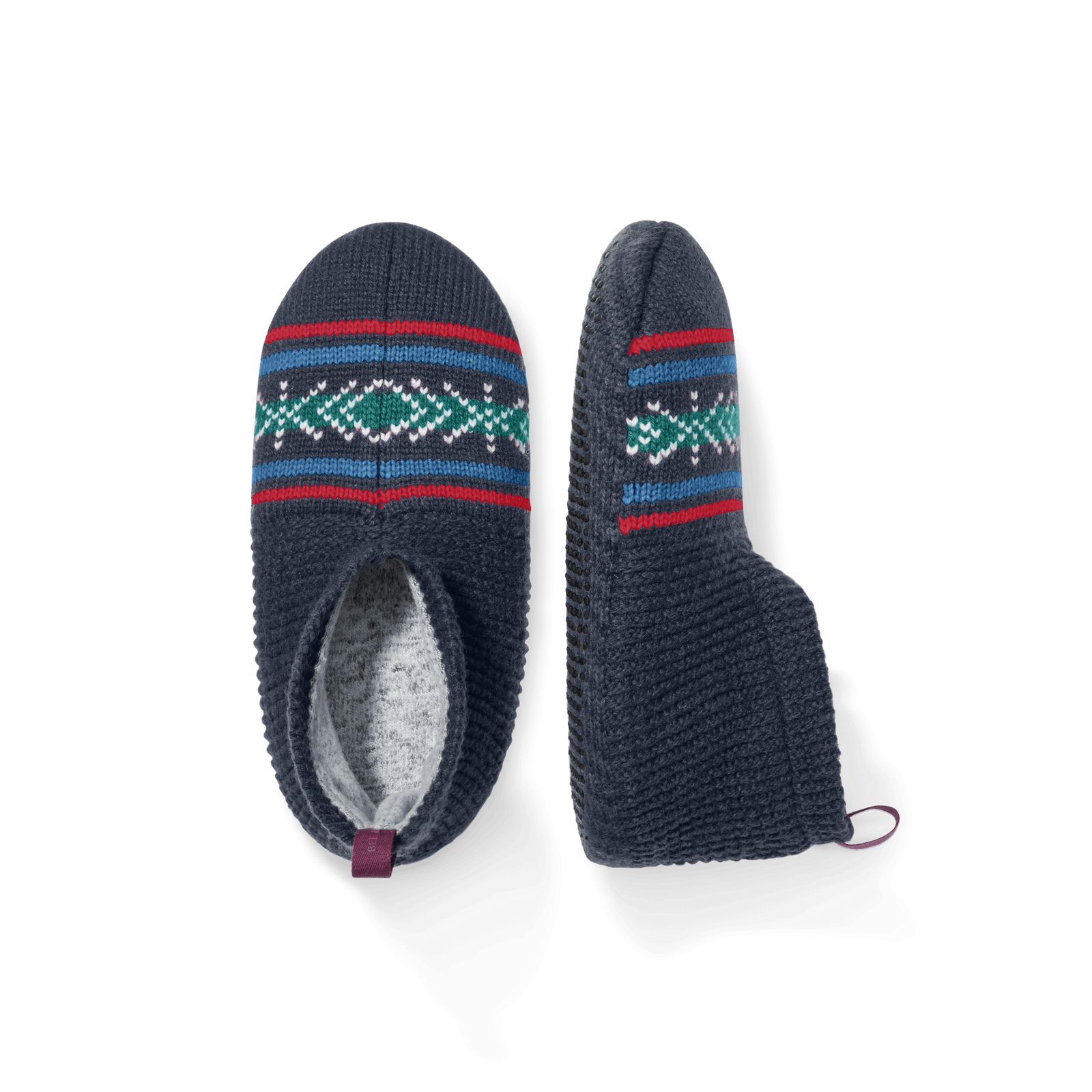 Patterned Gripper Slipper - Navy L Front + Side [8025]