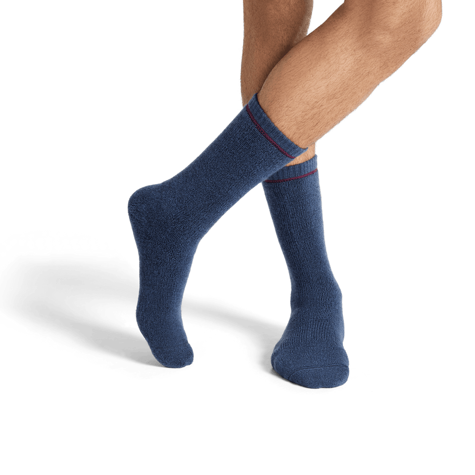Merino Wool Blend Reverse Terry Calf Socks - Navy Ocean MO2 [8085]