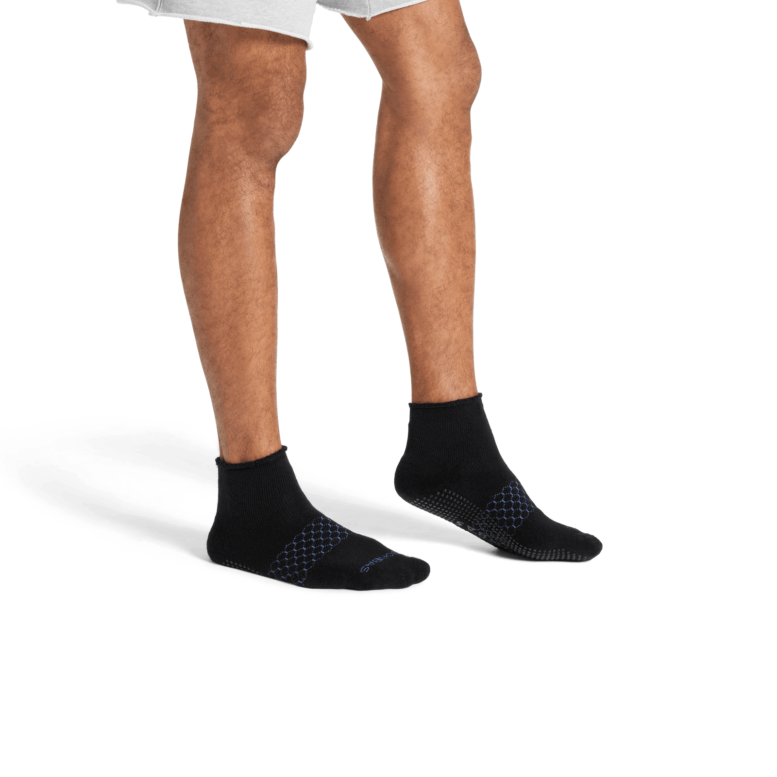 Men's Merino Wool Blend Roll Top Gripper House Socks - Black MO2 [8162]
