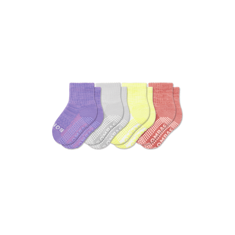 Toddler Two Tone Gripper Calf Sock 4-Pack - Breathable Hike Comfort