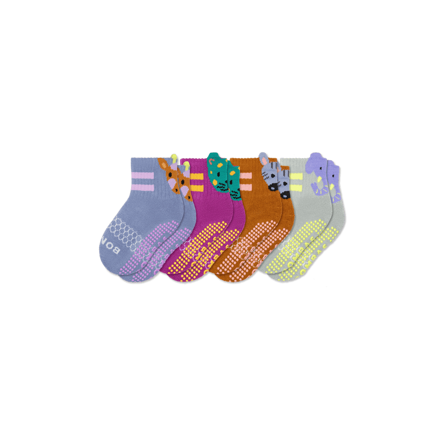 Toddler Safari Stripe Gripper Calf Sock 4-Pack - Trail Ankle Comfort