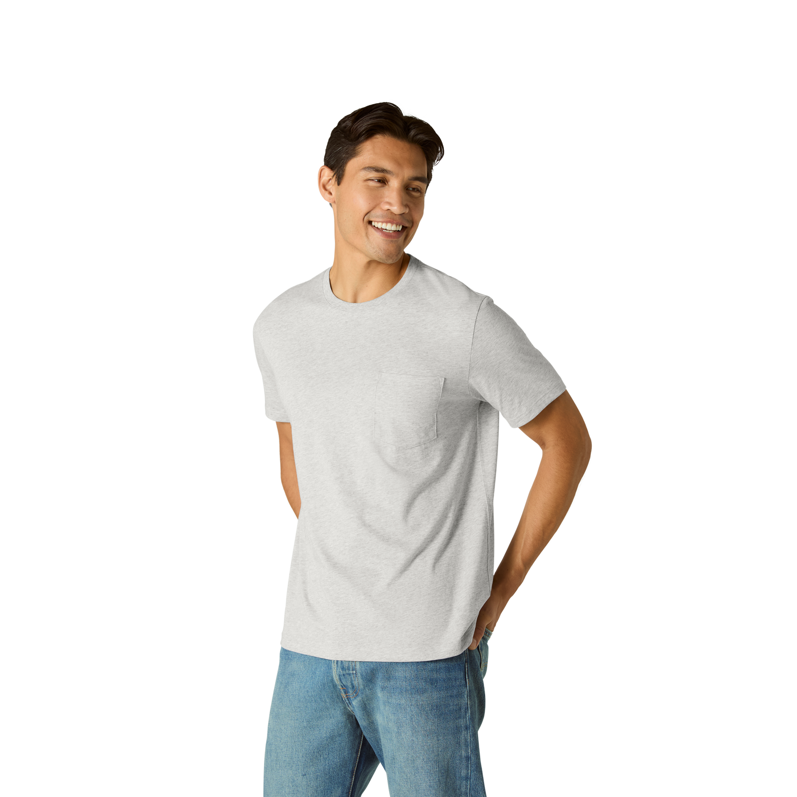Pima Cotton Pocket Crew Neck T-Shirt - Varsity Grey Heather MO2 [8527]