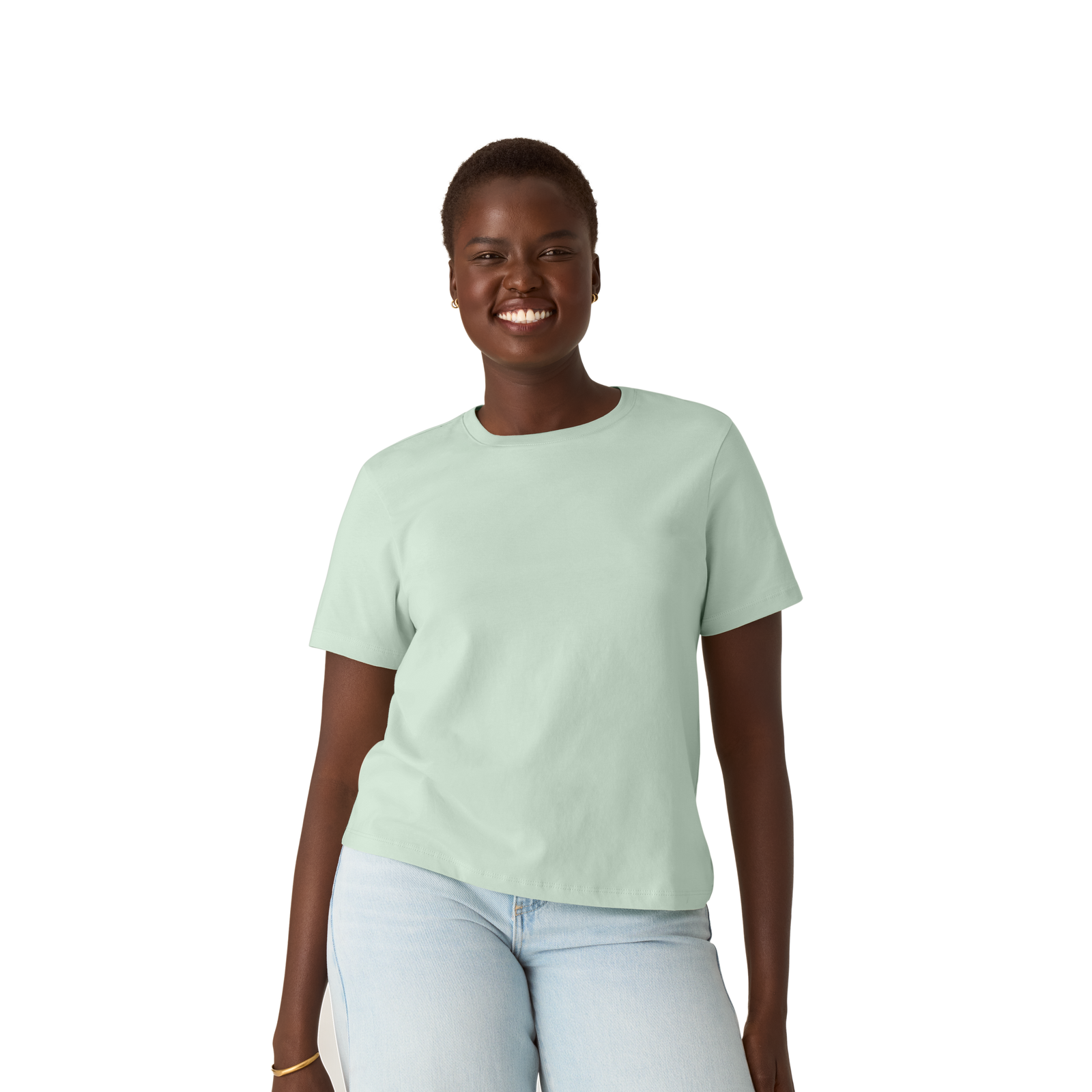 Women's Pima Cotton Crew Neck T-Shirt - Mint Foam WO1 [8530]