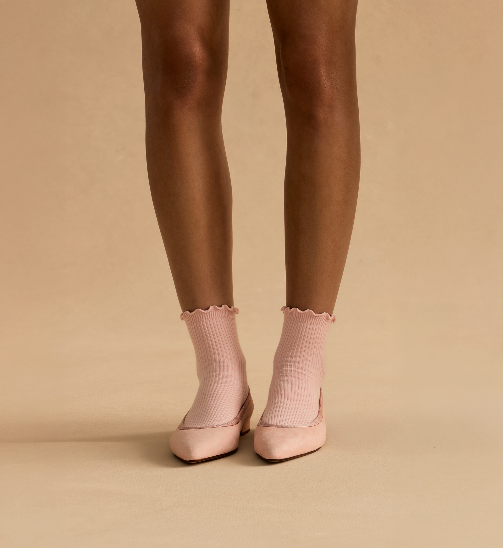 Ruffle Rib Quarter Socks - pale pink [8562][LIFESTYLE]