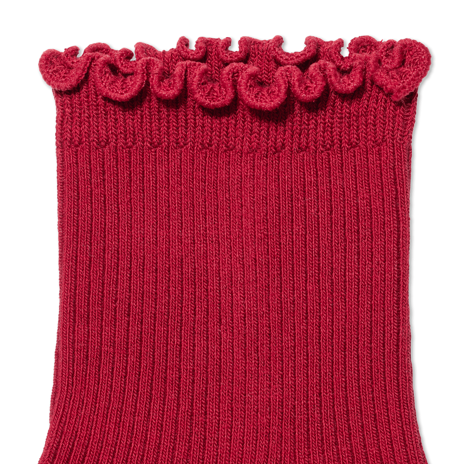 Women's Frilly Rib Quarter Socks - Rich Crimson Detail [8562]
