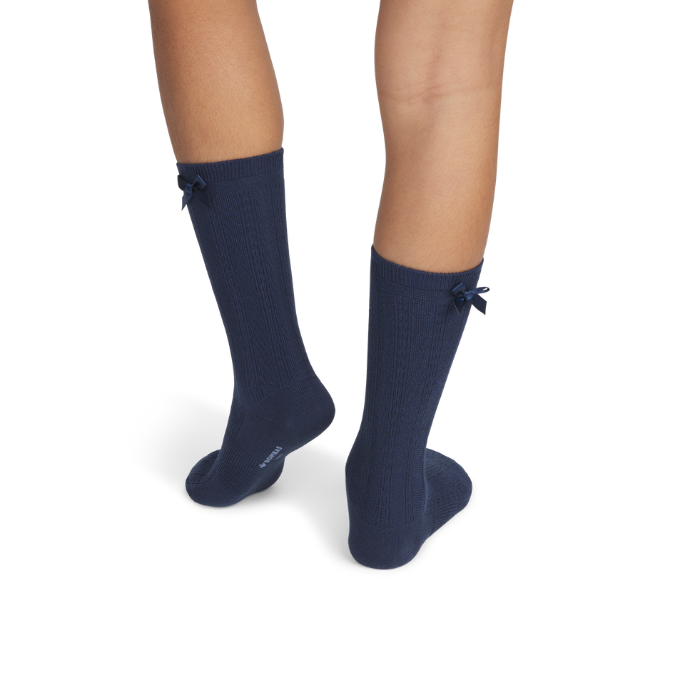 Textured Bow Calf Socks - Tidal Navy YO1 [8595]