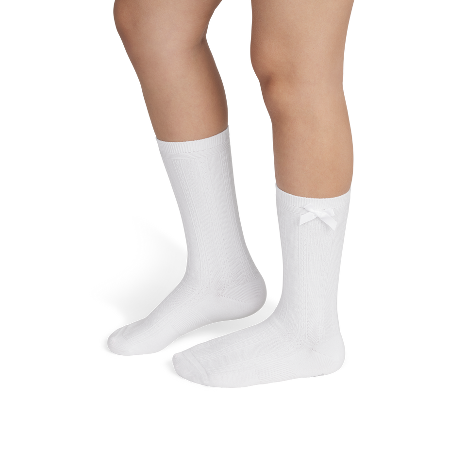 Textured Bow Calf Socks - White YO1 [8595]