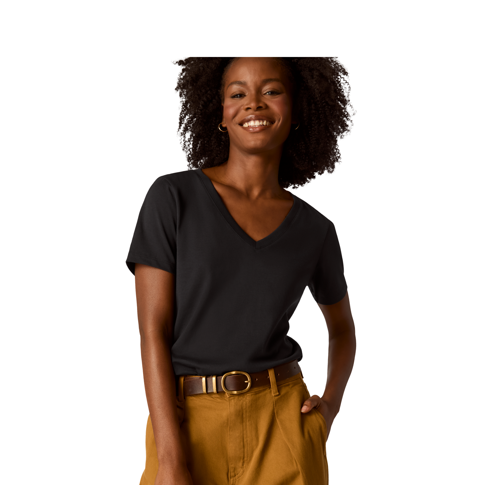 Pima Cotton V-Neck T-Shirt - Black WO4 [8738]