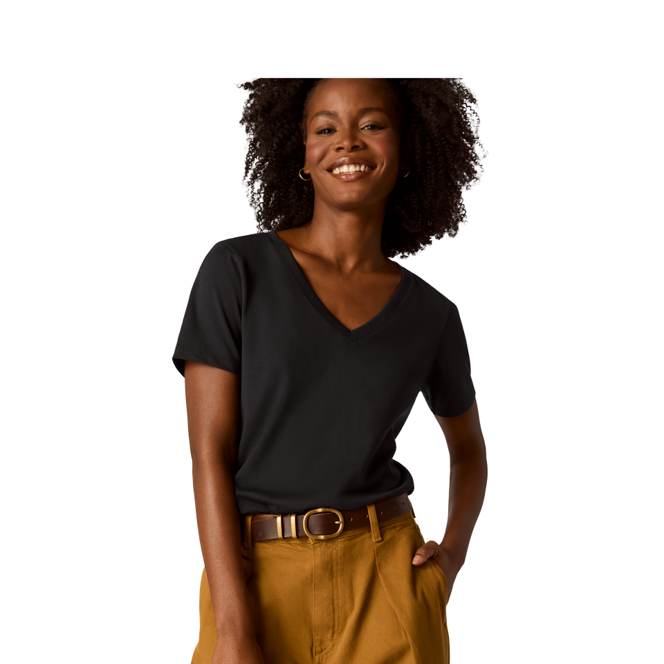 Pima Cotton V-Neck T-Shirt - Black WO4 [8738]