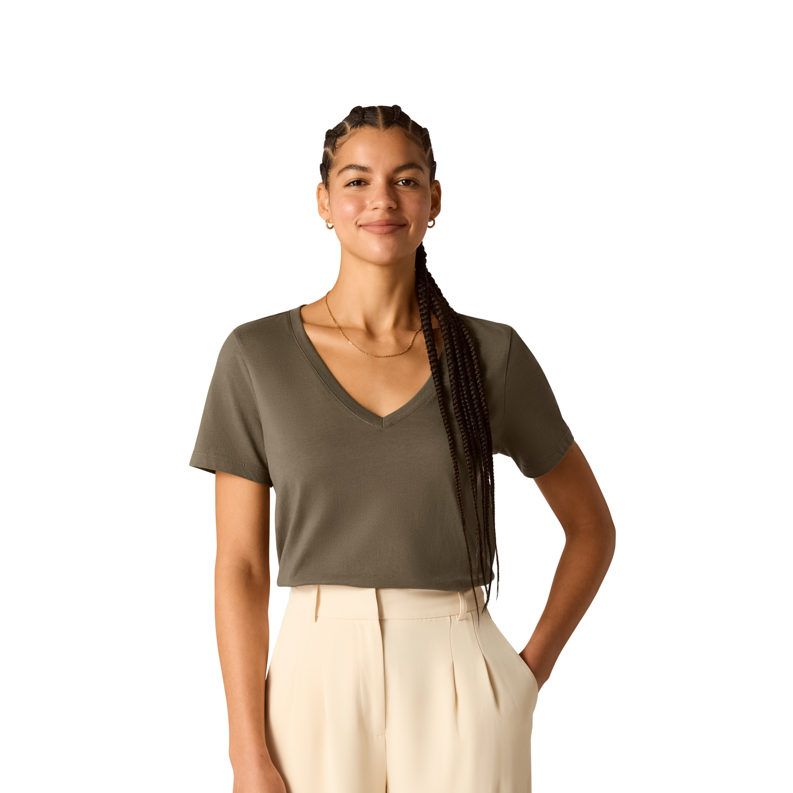 Pima Cotton V-Neck T-Shirt - Oak Moss WO1 [8738]