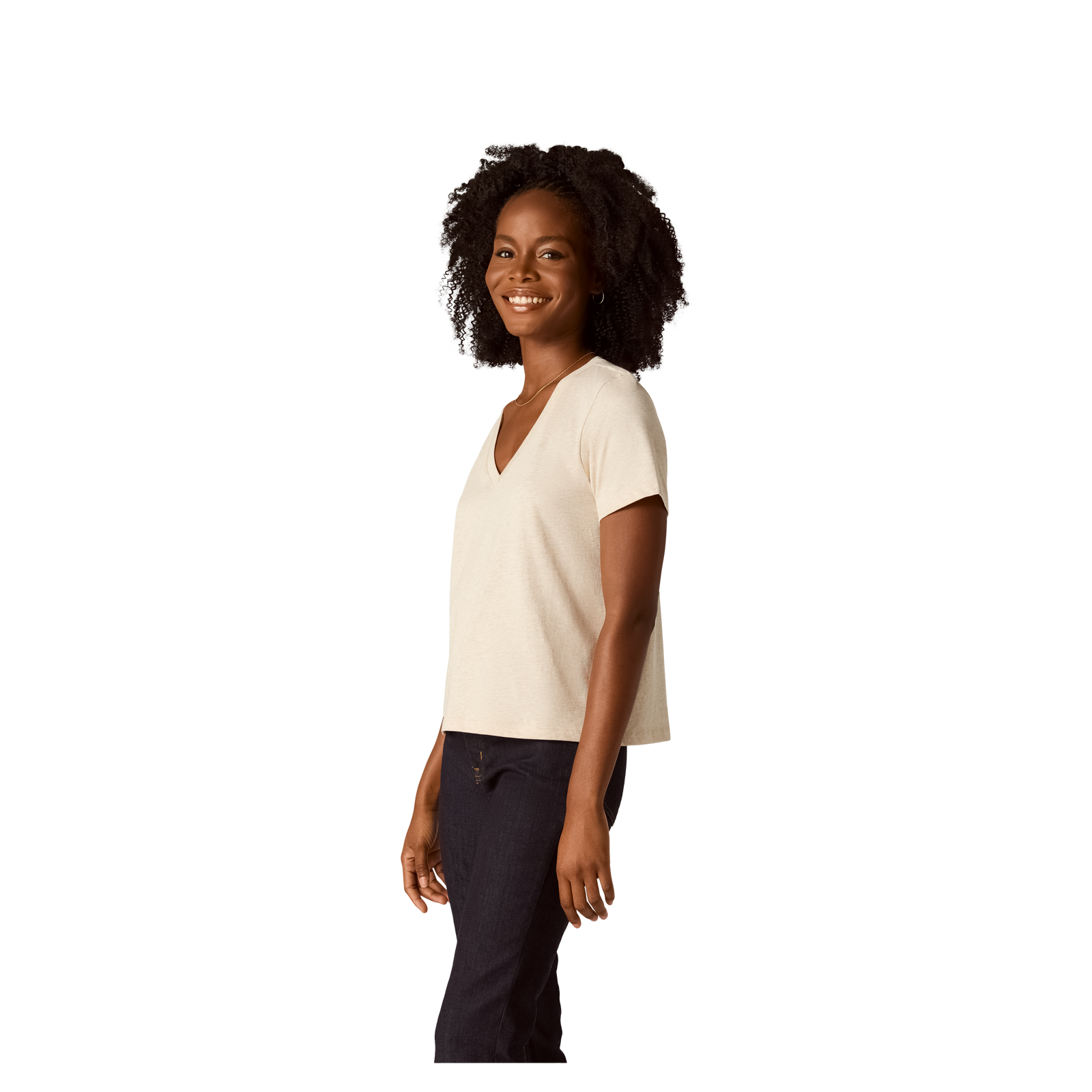 Pima Cotton V-Neck T-Shirt - Sandy Heather WO2 [8738]