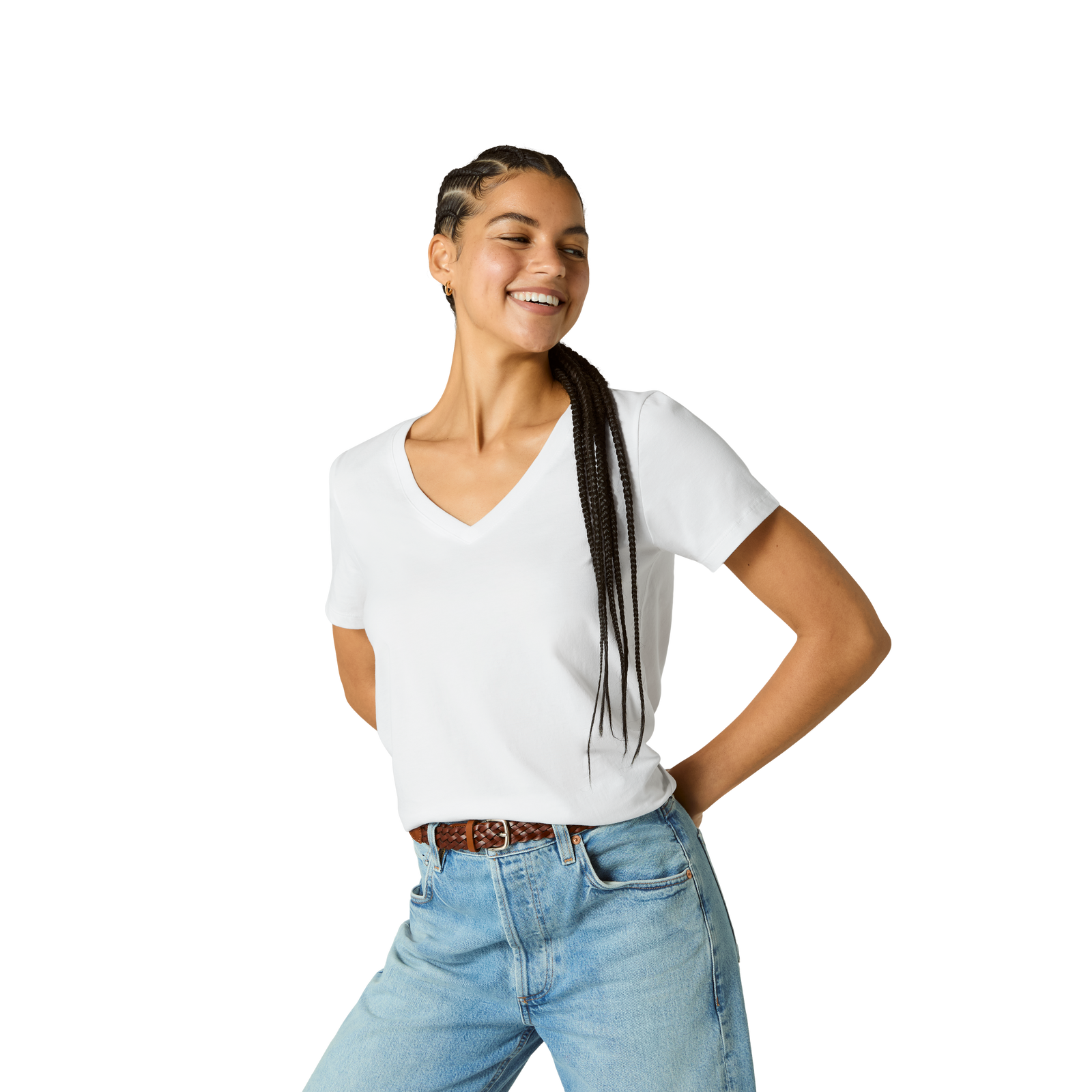 Pima Cotton V-Neck T-Shirt - White WO4 [8738]