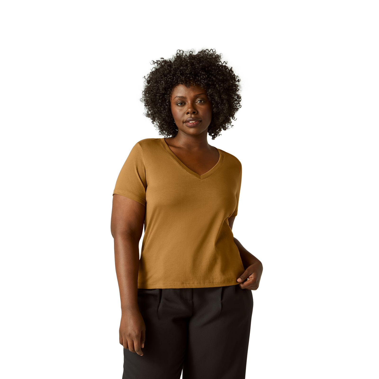 Women's Classic Fit Pima Cotton V-Neck T-Shirt - Canteen WO1 [8738]