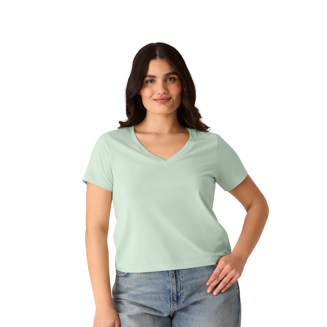 Women's Pima Cotton V-Neck T-Shirt - Mint Foam WO1 [8738]
