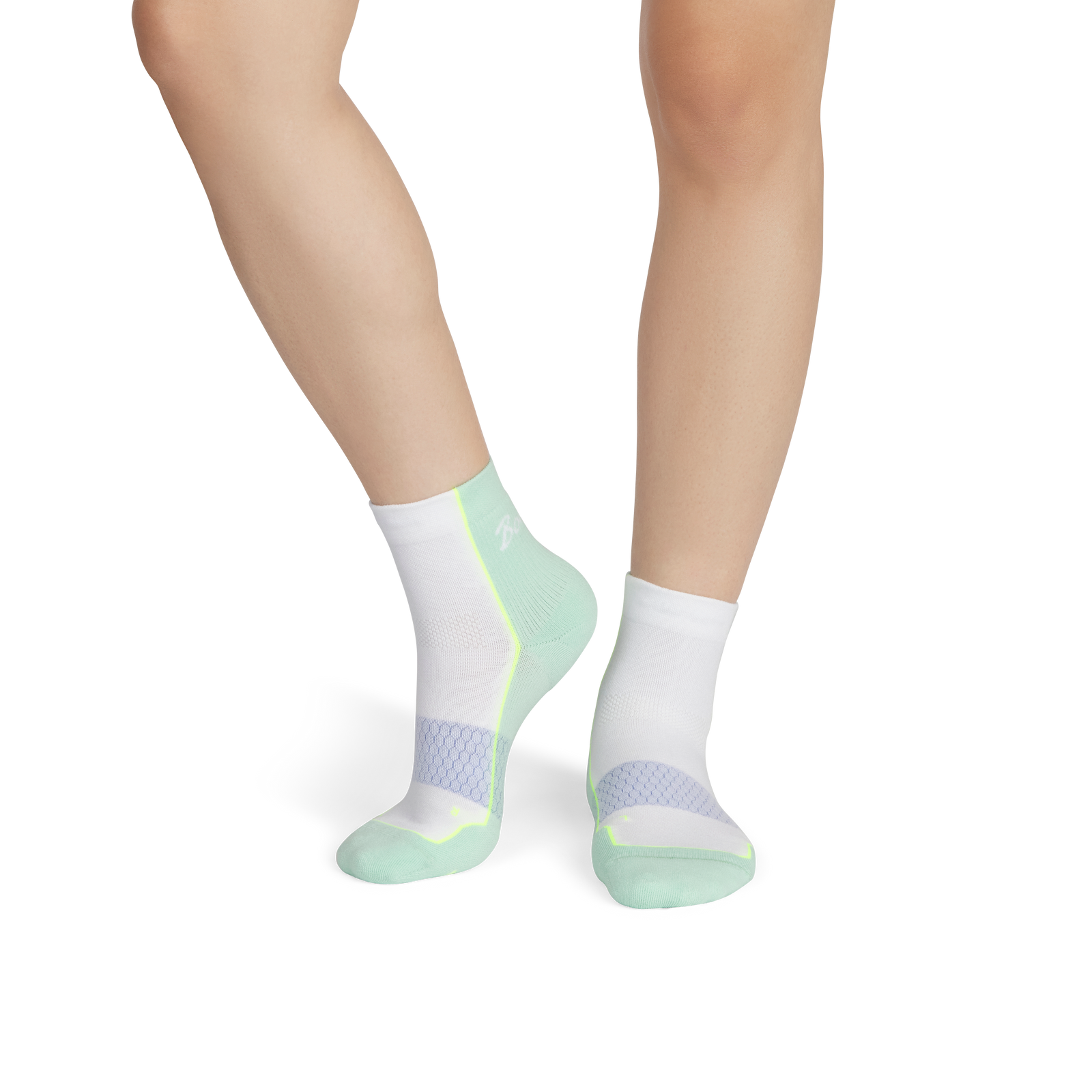Running Quarter Socks - White / Foam Green WO1 [8820]
