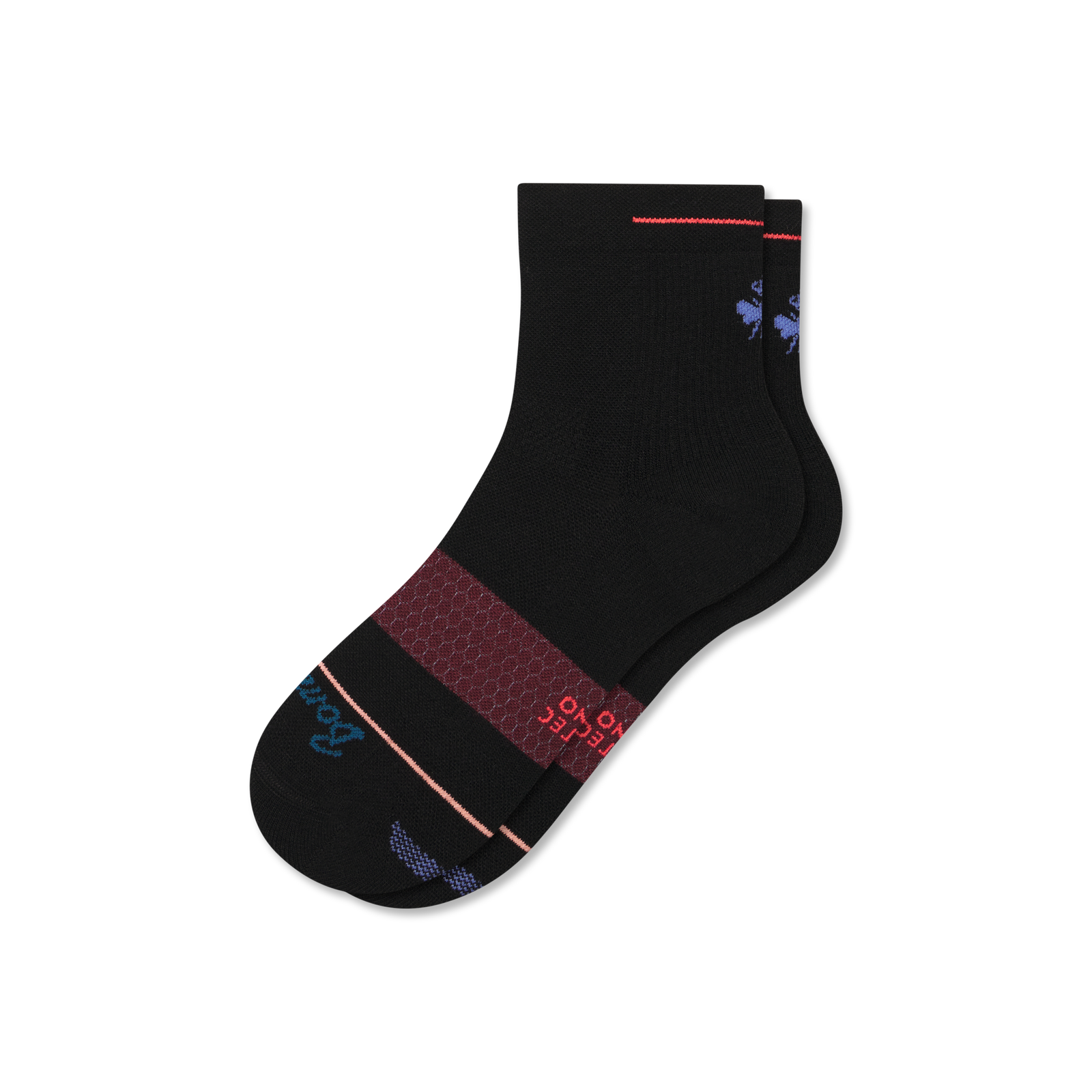 Merino Wool Blend Athletic Quarter Socks - Black Wine L [8829]