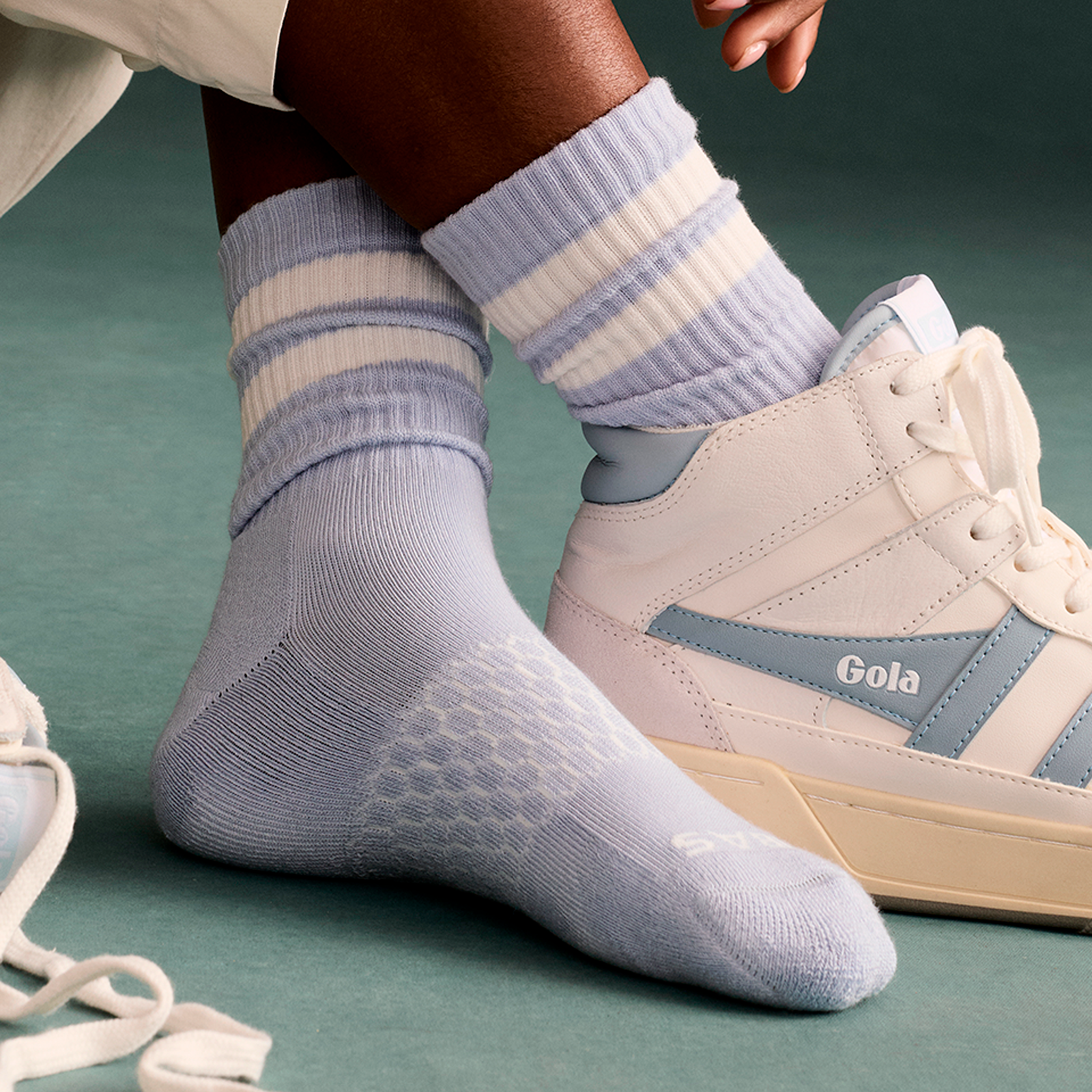 Women's Vintage Stripes Half Calf Socks - sky sail blue [LIFESTYLE] [8889]