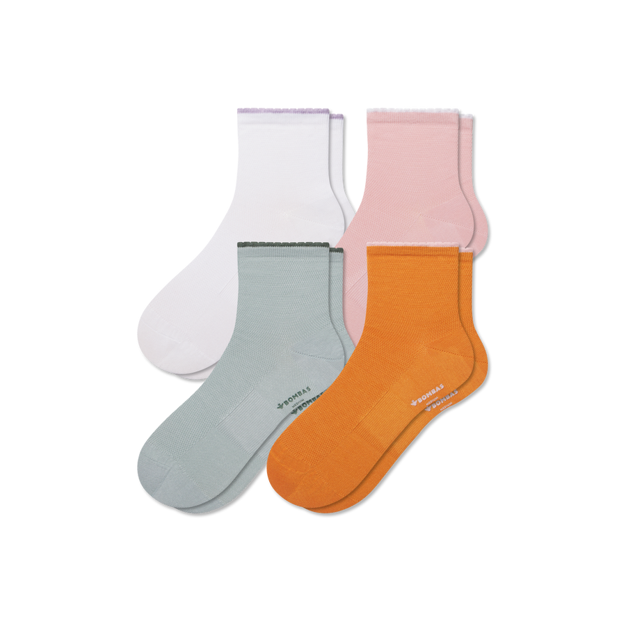 Women’s Scallop Cuff Quarter Sock 4-Pack - Cushion Home Pair