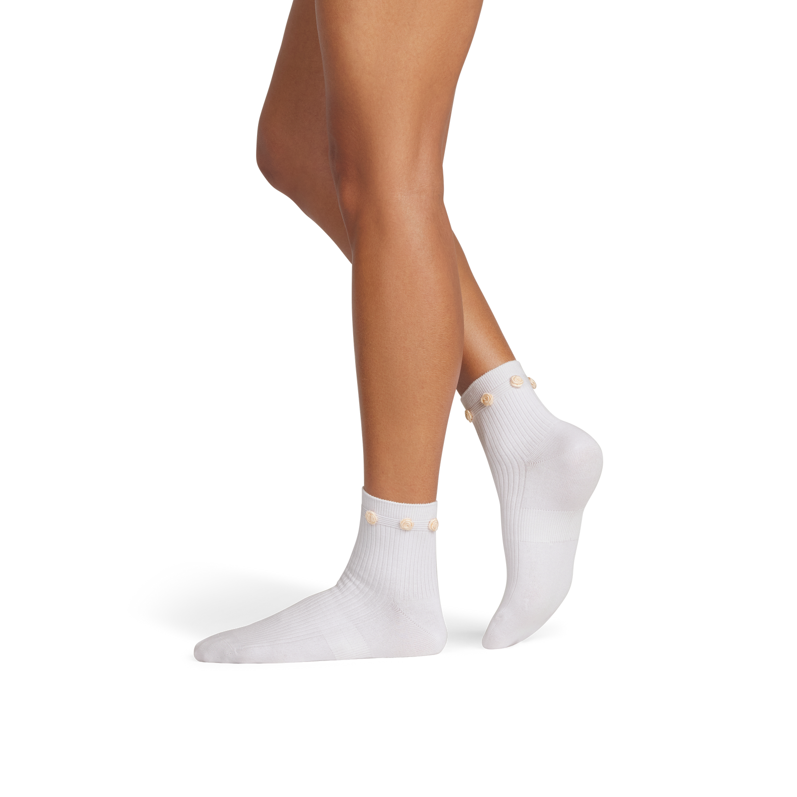 Lightweight Rosette Quarter Socks - White WO2 [9368]