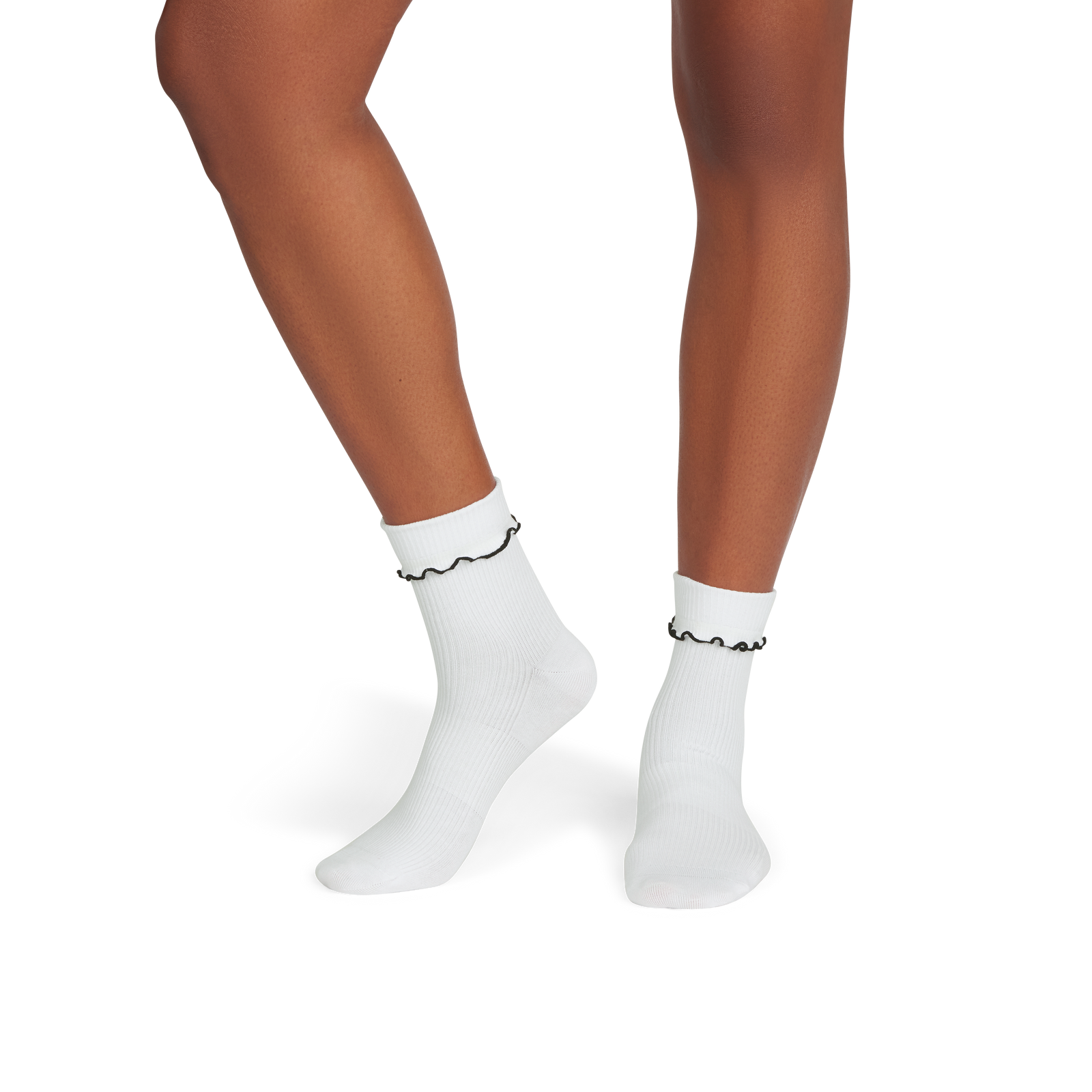 Open Knit Half Calf Socks - white black WO1 [9727]