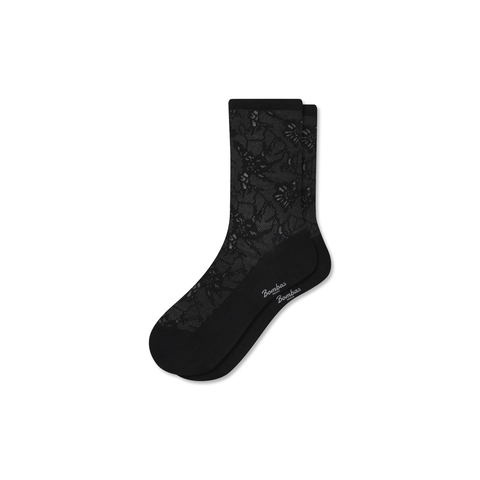 Women’s Floral Lace Half Calf Socks - black L [9996]