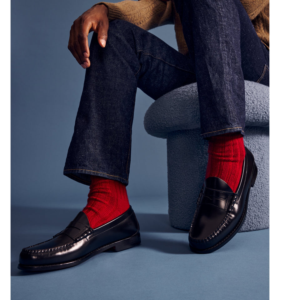 Men's Merino Rib Cashmere Blend Calf Socks - MO Lifestyle [8155]